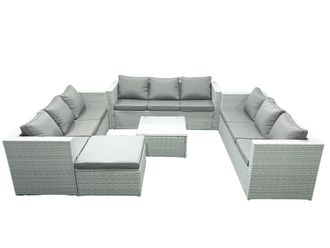 Fimous Rattan Garden Outdoor Furniture Set 10 Seater Rattan Garden Sofa Set with Big Footstool Light Grey Mixed