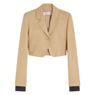 Max Mara Blazers, female, Beige, Size: XS Cropped Jacket in Linen Twill
