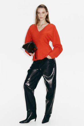 H&M Knit V-neck Top in Bright Red at Nordstrom, Size Xx-Small