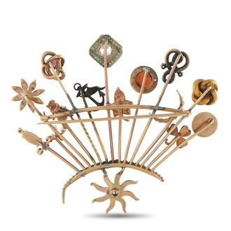 Luxury Bazaar 14K Rose Gold 0.60ct Diamond Fan Brooch MF17-070126