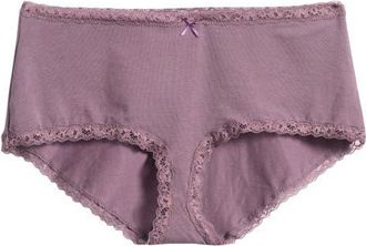 SKIMS Lace Trim Stretch Cotton Boyshorts in Fig Tonal at Nordstrom, Size X-Large