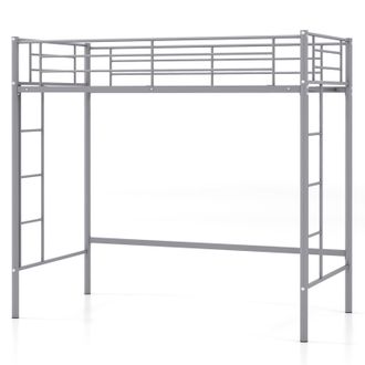 Costway Costway Metal Loft Bed Space-saving Loft Bed Frame with 2 Ladders in Silver