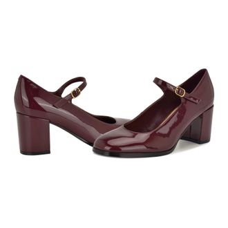 Nine West Pump Womens Dark Red Leather Squared Toe Mary Jane ZOGG3744