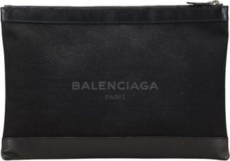 Balenciaga Black Canvas Leather Clutch Bag (Pre-Owned)