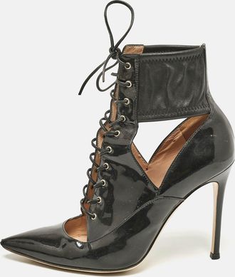 Gianvito Rossi Black Patent And Leather Lace-Up Ankle Booties