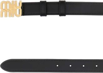 Miu Miu Womens Logo Buckle Leather Belt Black Calfskin