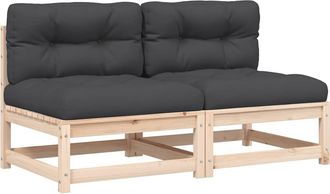 vidaXL Sof&aacute;s Jard&iacute;n Sin Reposabrazos Con Cojines 2 Uds Madera De Pino Vidaxl