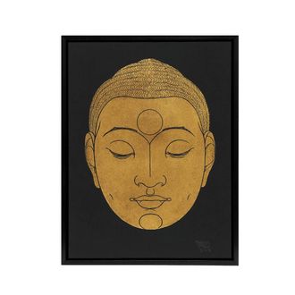 Artery8 Bronze Gold Head of Buddha Reijer Stolk Framed Canvas Wall Art Print in Black | Size: W24 x H32