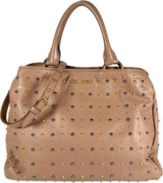 Miu Miu Pink Beige Leather Handbag Tote Bag (Pre-Owned)