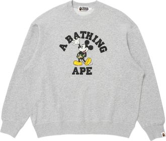 A Bathing Ape x Disney Mickey Mouse College Relaxed Fit Crewneck Grey 0ZXSWM901131R-GRY