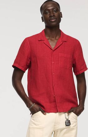 Lucky Brand Mens Short Sleeve Linen Camp Collar Shirt