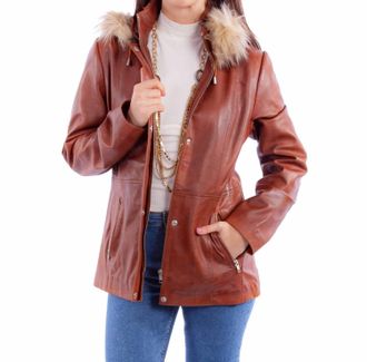 Scully Leather Jacket With Faux Fur Hood In Brown