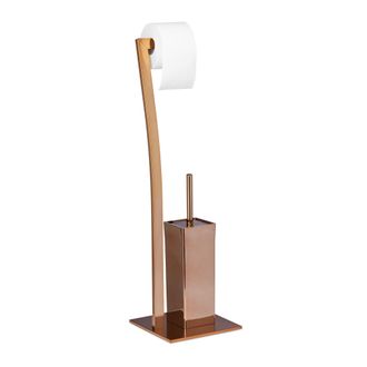Relaxdays Relaxdays - Escobillero Portarrollos De Pie Cuadrado Wimedo, Acero Inoxidable, Cobre, 71 X 20 X 20 Cm