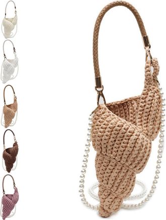 Generic Handwoven Fashion Seashell Bag,Boho Clutch with Pearl Strap,Crochet Beach Bags with Leather Handle & Premium Hardware