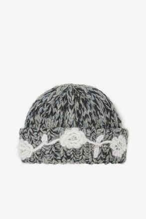 Ganni Mixed Grey Wool Handknit Beanie