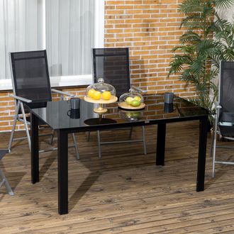 OUTSUNNY Outdoor Garden Table for 6, Outdoor Dining Table with Glass Top, Black