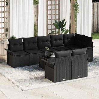 vidaXL Conjunto De Sof&aacute; De Jard&iacute;n 9 Pcs Negro Rat&aacute;n Sint&eacute;tico Vidaxl