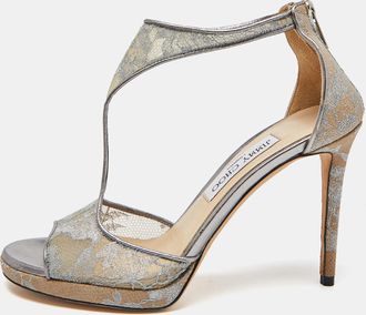 Jimmy Choo London Silver Mesh And Leather Ankle Strap Sandals