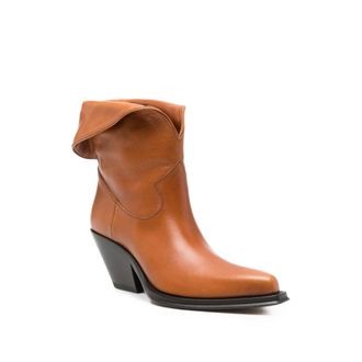 Chlo&eacute; Floral Embroidered Calf Leather Boot - Brown