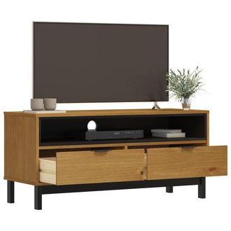 Berkfield Home TV Cabinet FLAM 110x40x50 cm Solid Wood Pine in Brown | Size: 110 x 40 x 50 cm