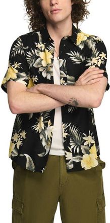 Lucky Brand San Gabriel Floral Short Sleeve Shirt in Black Floral at Nordstrom, Size Xx-Large