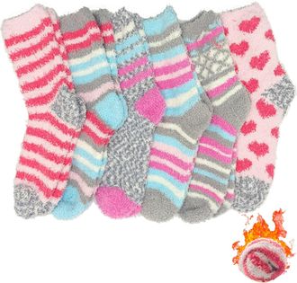 Generic 6 Pairs Fluffy Socks Womens, Cosy Bed Socks for Women Ladies Sock, Slipper Bed Socks for Women, Girls Warm Fuzzy Fleece Sock Womens Winter Thermal Soc