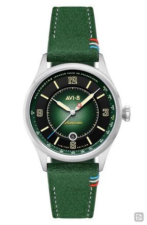 AVI-8 Flyboy Lafayette Automatic 110th Anniversary Limited Edition Leather Strap Watch, 42mm in Green at Nordstrom