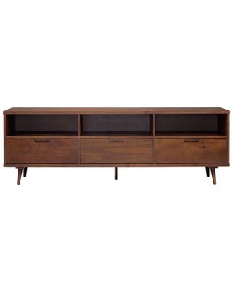 Walker Edison Mid-Century Modern Solid Wood 3-Drawer Tv Stand With Cubbies For Tvs Up To 80In