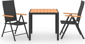 vidaXL 3 Piece Garden Dining Set Black and Brown Vidaxl
