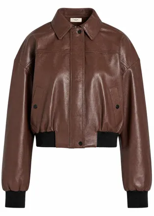 Skiim Sarah Leather Bomber Jacket - Dark Brown - 40 (UK12 / M)