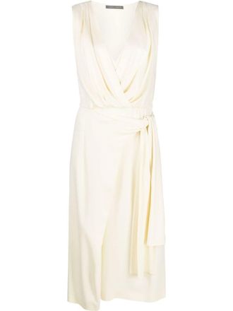 Alberta Ferretti wrap-style midi dress - women - Viscose/Spandex/Elastane/Cupro - 44 - Neutrals
