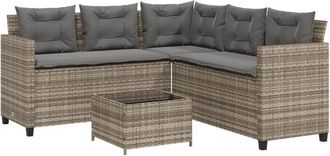 vidaXL Sof&aacute; De Jard&iacute;n En Forma De L Con Mesa Y Cojines Rat&aacute;n Pe Gris Vidaxl