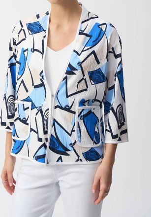 Joseph Ribkoff Geometric Print Crinkled Jacket In Vanilla/multi
