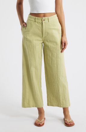 Rip Curl Vacation Crop Wide Leg Cotton Slub Pants in Sage at Nordstrom, Size Large
