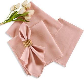 Solino Home Linen Dinner Napkins Set of 4, 20 x 20 Inch for Dining Table, Holiday and Everyday Table Decor - Fringe in Misty Pink at Nordstrom, Size