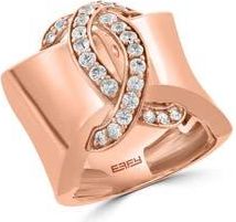 Effy 14K Rose Gold Plated Sterling Silver White Sapphire Ribbon Band Ring in Pink at Nordstrom Rack, Size 7