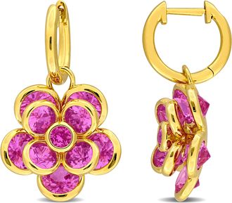 Mimi & Max 7 1/2ct TGW Created Pink Sapphire Flower Hoop Earrings Yellow Silver