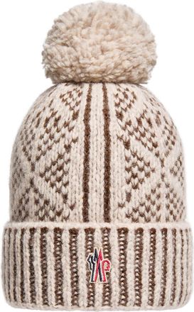 Moncler Moncler Alpaca & Wool Blend Beanie With Pom Pom, Men, Beige, Size: One Size