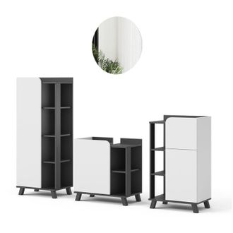 Vicco Conjunto De Muebles De Ba&ntilde;o Karen, Antracita/blanco, 4 Partes