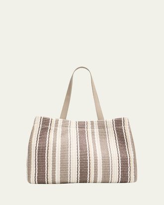 Brunello Cucinelli Striped Raffia Tote Bag