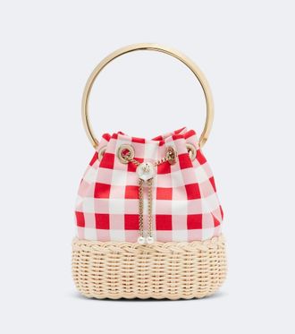 Jimmy Choo London Bon Bon gingham canvas and wicker bucket bag