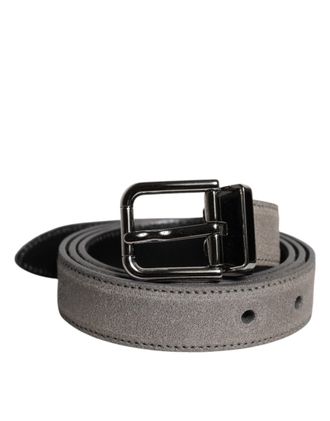 Dolce & Gabbana Gray Leather Silver Tone Metal Buckle Mens Belt