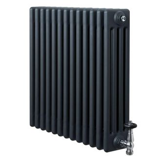MonsterShop Traditional 4 Column Radiator & Valves - 600 x 605mm - Anthracite Grey