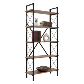 Dmora Dmora - Estante Para Libros Suriel, Estante De Oficina, Porta Libros M&oacute;vil, Biblioteca, 90x34 H180 Cm, Pino Y Negro