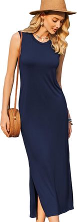 Zeagoo Womens Summer Maxi Dress Casual Shirt Dresses with Pockets Basic Sleeveless Maxi Dresses for Women UK XL Blue