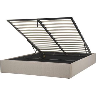 Beliani Cama con somier de poliéster beige 160 x 200 cm sin cabecero almacenaje Dinan