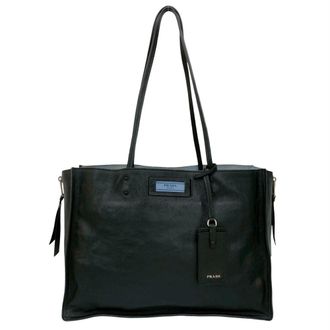 Prada Black Leather Shoulder Bag Tote Bag (Pre-Owned)