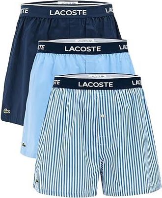 Lacoste 3 Pack Underwear Boxer Mens Underwear Light Blue/Navy Blue/Black : XXL (EUR 8), Cotton