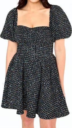 BuddyLove Romeo Tweed Puff Sleeve Mini Dress In Black