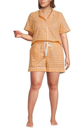 Lands End Poplin 2 Piece Pajama Set - Short Sleeve Shirt and Shorts in Sweet Mango Gingham at Nordstrom, Size 3X